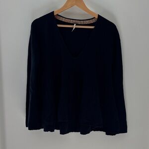 Free People Deep Black V-Neck Hoodie